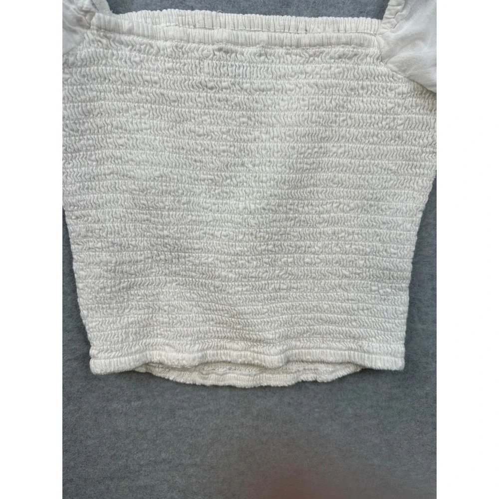 Abercrombie & Fitch White Smocked Puff Sleeve Square Neck Crop Top Small